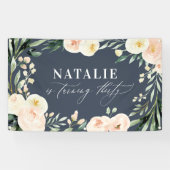 桃の水彩フローラ30歳誕生日パーティーデコーラ 横断幕 (横)