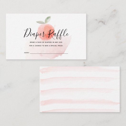 桃の水彩ベイビーシャワーディーパーラッフル エンクロージャーカード (正面/裏面)