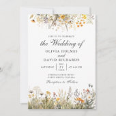 桃の水彩画の野生の花の草原の結婚式の招待状 招待状 (正面)