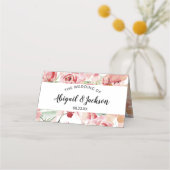 桃の水彩結婚式レセプション予約テーブル プレイスカード (裏面)