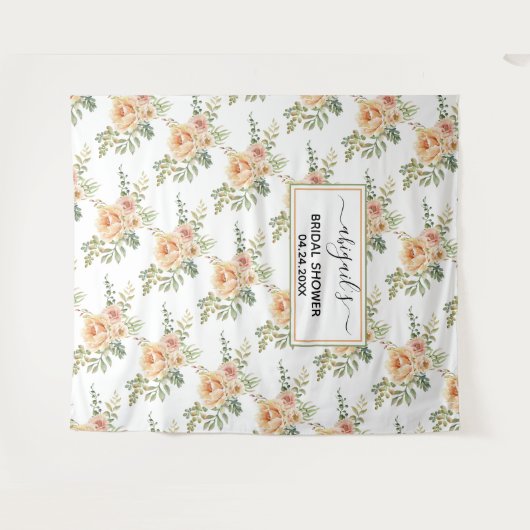 桃の水彩花の花嫁のシャワーパーティー タペストリー (正面(横))