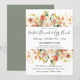 桃の水彩花イースターブランシュ&卵の狩り 招待状