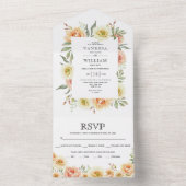 桃の水彩花フレーム 春の結婚式 オールインワン招待状 (内側)