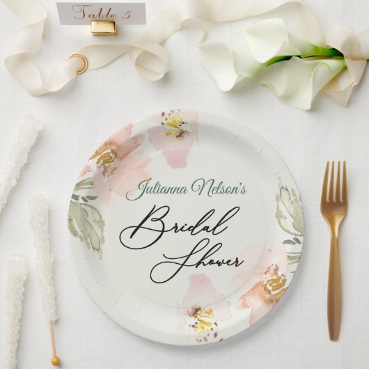 桃の水彩花柄の紙皿 ペーパープレート (ウェディング)
