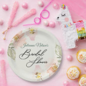 桃の水彩花柄の紙皿 ペーパープレート (パーティー)