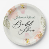 桃の水彩花柄の紙皿 ペーパープレート (正面)