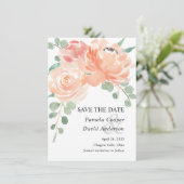 桃の水色のフローラ写真を保存する日付カード セーブザデート (スタンド正面)