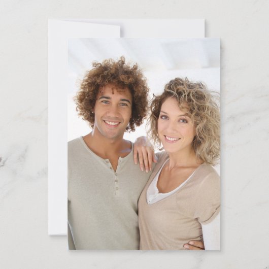 桃の水色のフローラ写真を保存する日付カード セーブザデート (裏面)