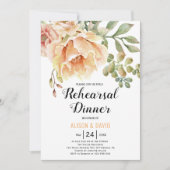 桃の水色のフローラ結婚のリハーサルディナー 招待状 (正面)