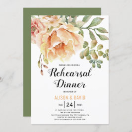 桃の水色のフローラ結婚のリハーサルディナー 招待状