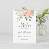桃の水色のフローラ結婚式の日付を保存 カード (スタンド正面)
