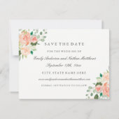 桃の水色のフローラ結婚式の日付を保存 セーブザデート (正面)