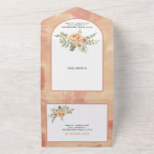 桃の水色の花とアーチ結婚フローラのa オールインワン招待状 (外側)