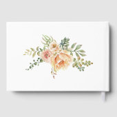 桃の水色の花とタイポグラフィ結婚ズ ゲストブック (裏面)