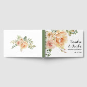 桃の水色の花とタイポグラフィ結婚ズ ゲストブック (全面)
