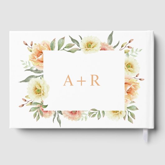 桃の水色の花のフローラ結婚ズ ゲストブック (裏面)