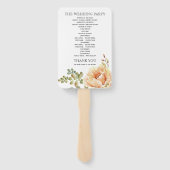 桃の水色の花のフローラ結婚式プログラム ハンドファン (裏面)