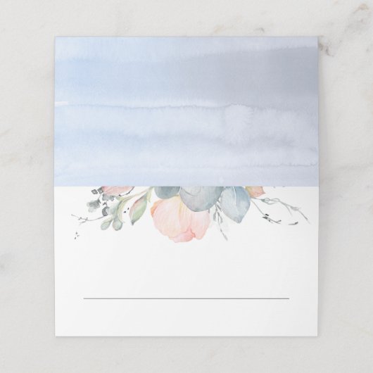 桃の水色の花ほこりっぽいブルー結婚ズ プレイスカード (外部開封)