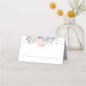 桃の水色の花ほこりっぽいブルー結婚ズ プレイスカード (正面)