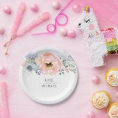 桃の水色の花ほこりっぽいブルー結婚ズ ペーパープレート (パーティー)