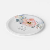 桃の水色の花ほこりっぽいブルー結婚ズ ペーパープレート (アングル)