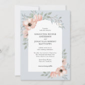 桃の水色の花ほこりっぽいブルー結婚ズ 招待状 (正面)