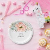 桃の水色の花エレガントな結婚式 ペーパープレート (パーティー)