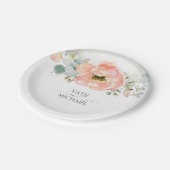桃の水色の花エレガントな結婚式 ペーパープレート (アングル)