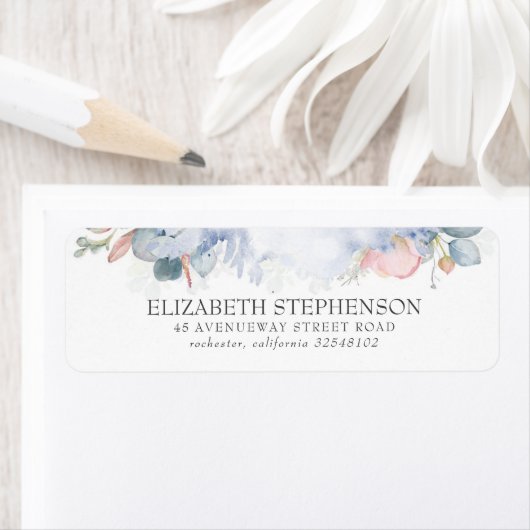 桃の水色の花エレガントほこりっぽい青 ラベル (インサイチュ)