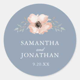 桃の水色の花ダークダスティブルー結婚ズ ラウンドシール