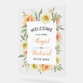 桃の水色の花結婚の歓迎 アクリルサイン (傾斜)