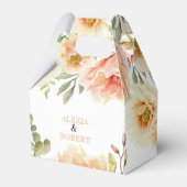 桃の水色の花葉と結婚の フェイバーボックス (正面サイド)