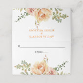 桃の水色の花葉と結婚の プレイスカード (外部開封)