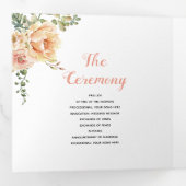 桃の水色の花、緑葉の花、写真 三つ折りプログラム (内部最初)