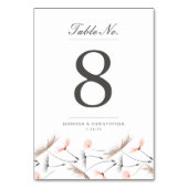 桃の水色ダンデリオン結婚のテーブルカード テーブルナンバー (裏面)