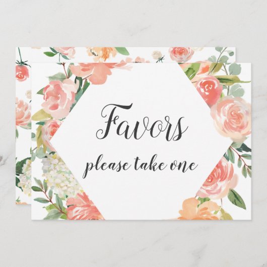 桃の水色フローラの好意サイン 招待状 (正面/裏面)