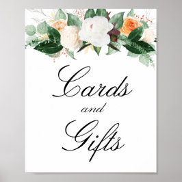 桃の水色フローラカードとギフト結婚ズ ポスター