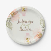 桃の水色フローラ紙プレート ペーパープレート (正面)