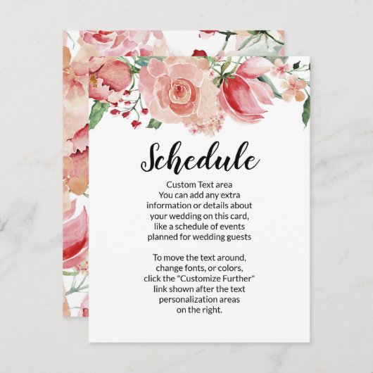 桃の水色フローラ縁ど結婚のスケジュール エンクロージャーカード (正面/裏面)