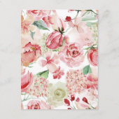 桃の水色フローラ縁ど結婚のスケジュール エンクロージャーカード (裏面)