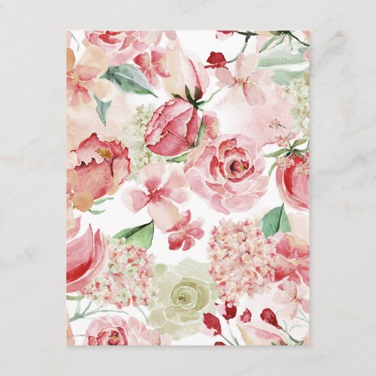 桃の水色フローラ縁ど結婚のスケジュール エンクロージャーカード (裏面)