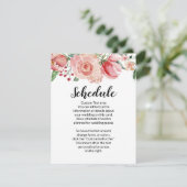 桃の水色フローラ縁ど結婚のスケジュール エンクロージャーカード (スタンド正面)