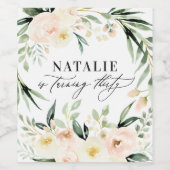 桃の水色フローラ30th誕生日パーティーの好意 ワインラベル (シングルラベル)