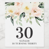 桃の水色フローラ30th誕生日パーティーの好意 ワインラベル (シングルラベル)