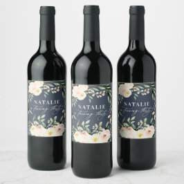 桃の水色フローラ30th誕生日パーティーの好意 ワインラベル