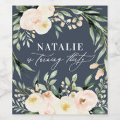 桃の水色フローラ30th誕生日パーティーの好意 ワインラベル (シングルラベル)