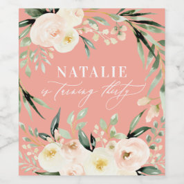 桃の水色フローラ30th誕生日パーティーの好意 ワインラベル