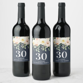 桃の水色フローラ30th誕生日パーティーの好意 ワインラベル