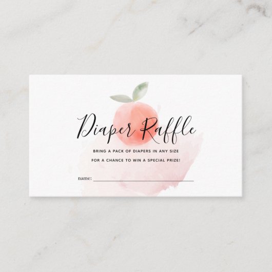 桃の水色ベビーシャワーおむつラッフル エンクロージャーカード (正面)