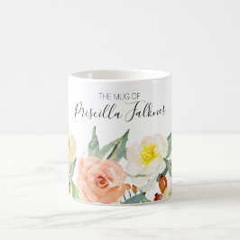 桃の水色モダンの花のマグカップ コーヒーマグカップ